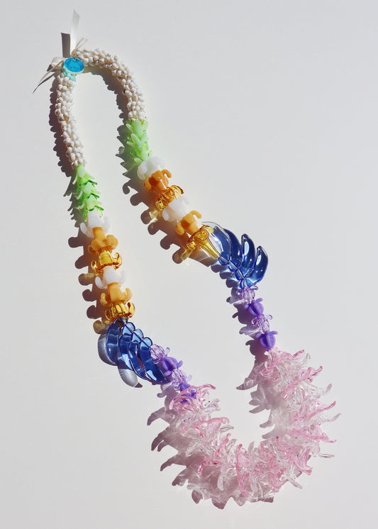 Rainbow Glass Pua Collection Lei with 59 Glass Pua