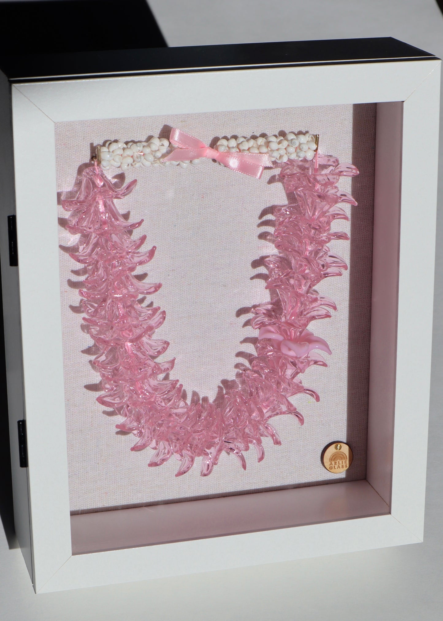 Pua Melia Glass Lei in Shadowbox