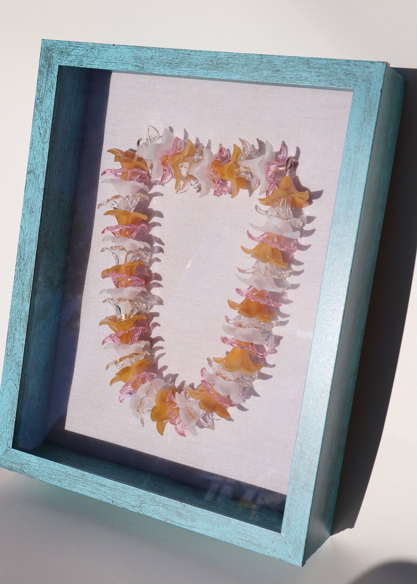 Mixed Glass Pua Melia Plumeria 11” x 14" Shadowbox